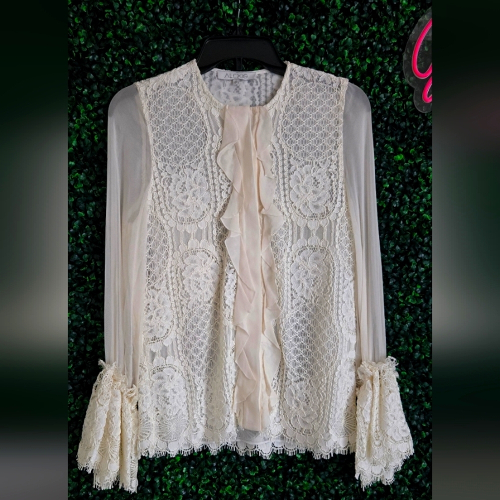 Alexis Cima Lace Button Up Blouse Sleeve Small Victorian Boho Easter
